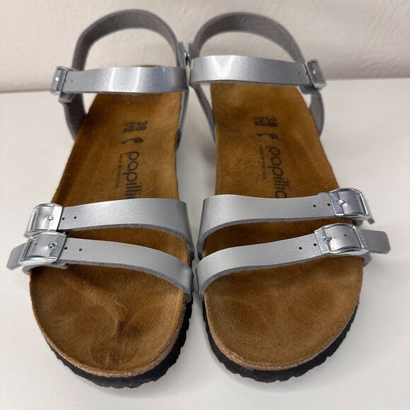 Papillio by Birkenstock Lana Wedge Sandal Size 38 / US 7 Silver Metallic - Picture 4 of 8